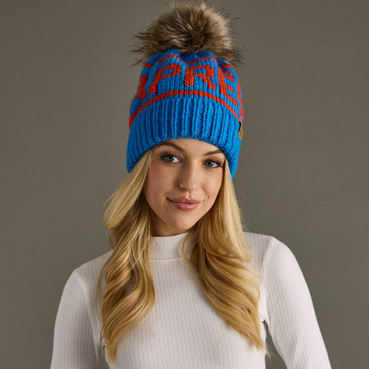 Blue & Orange Apres Pom Hat