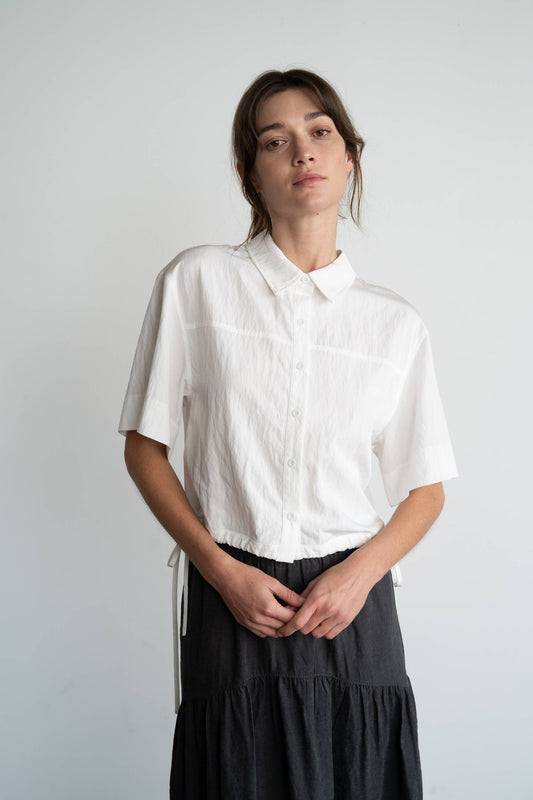 Button-Up Shirt With Tie Hem, White