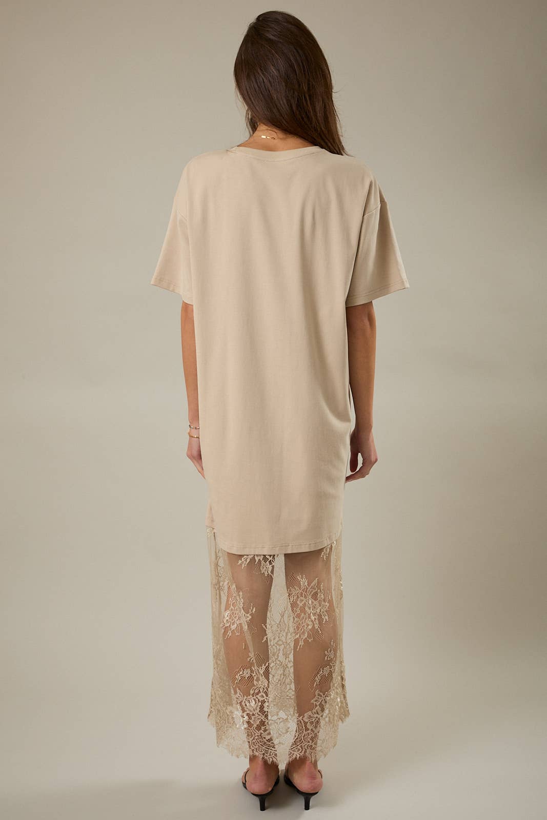 Round Neck Lace T-Shirt Maxi Dress, Taupe
