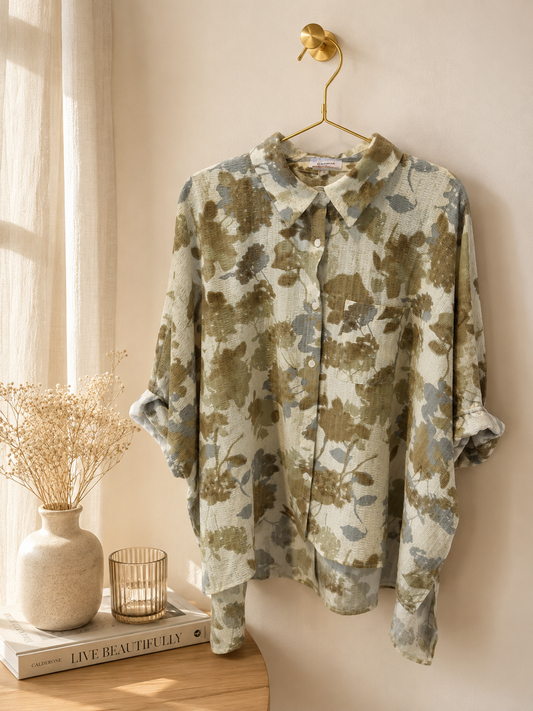 Vintage Floral Print Oversized Button Blouse