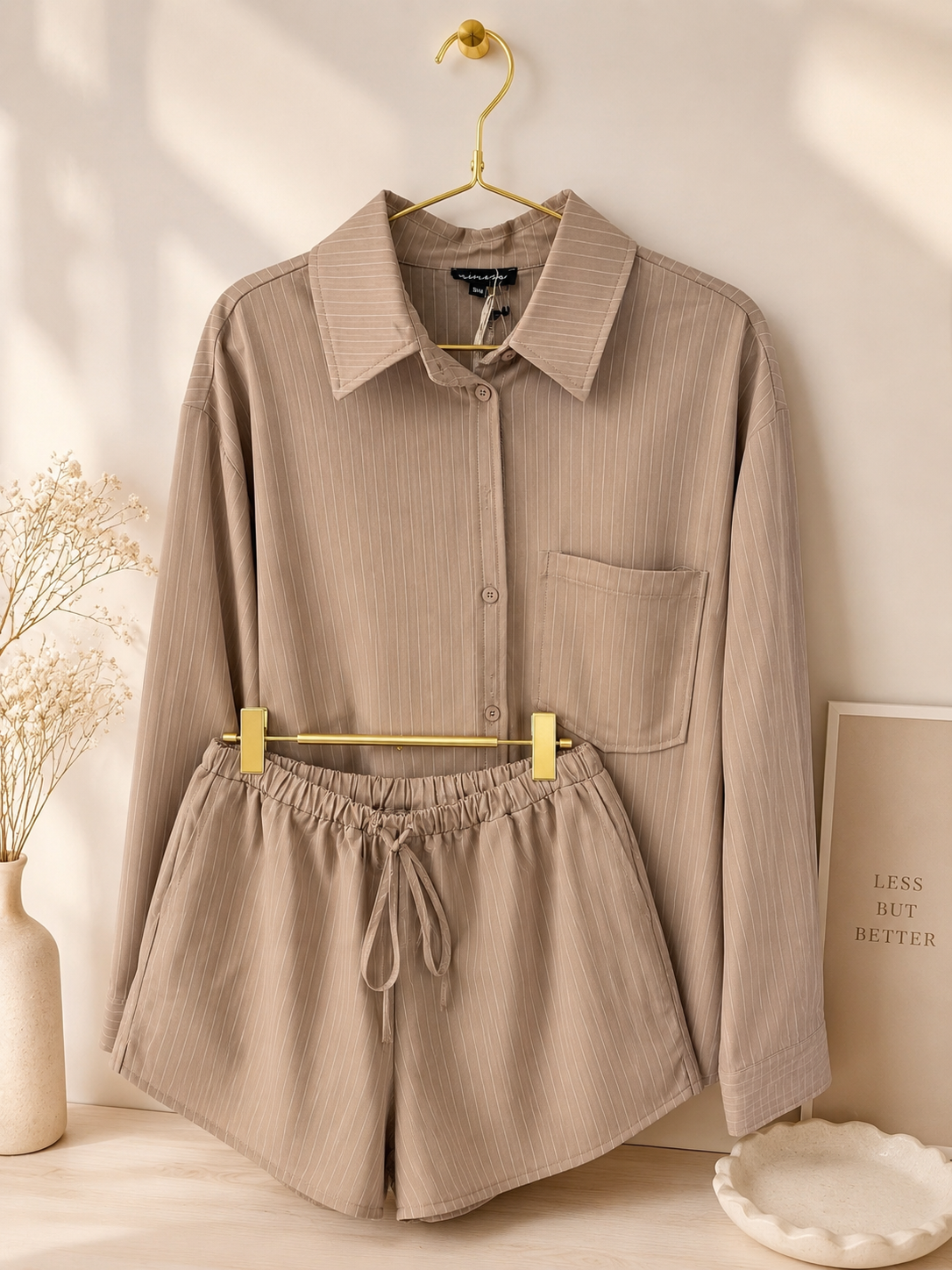 Minimalistic Pinstripe Collared Shirt and Shorts Set
