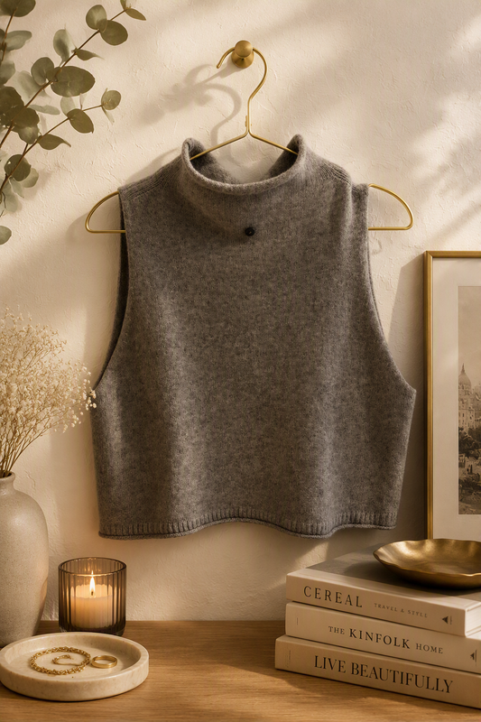 Striped Knit Crewneck Sweater Top- Brown