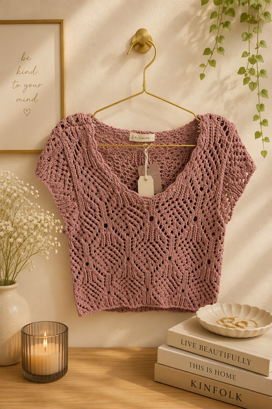 Knit Sweater Crochet V-Neck Top