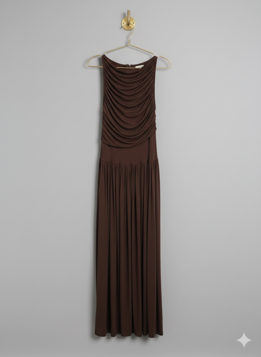 Leni Maxi Dress, Dark Brown Medium