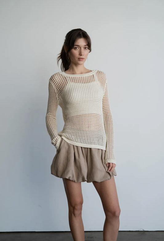 Bubble Hem Mini Shorts, Beige
