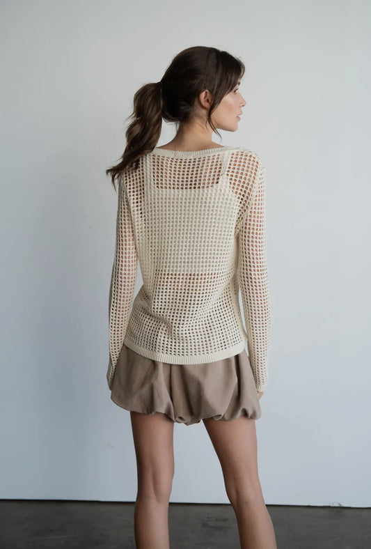 Bubble Hem Mini Shorts, Beige