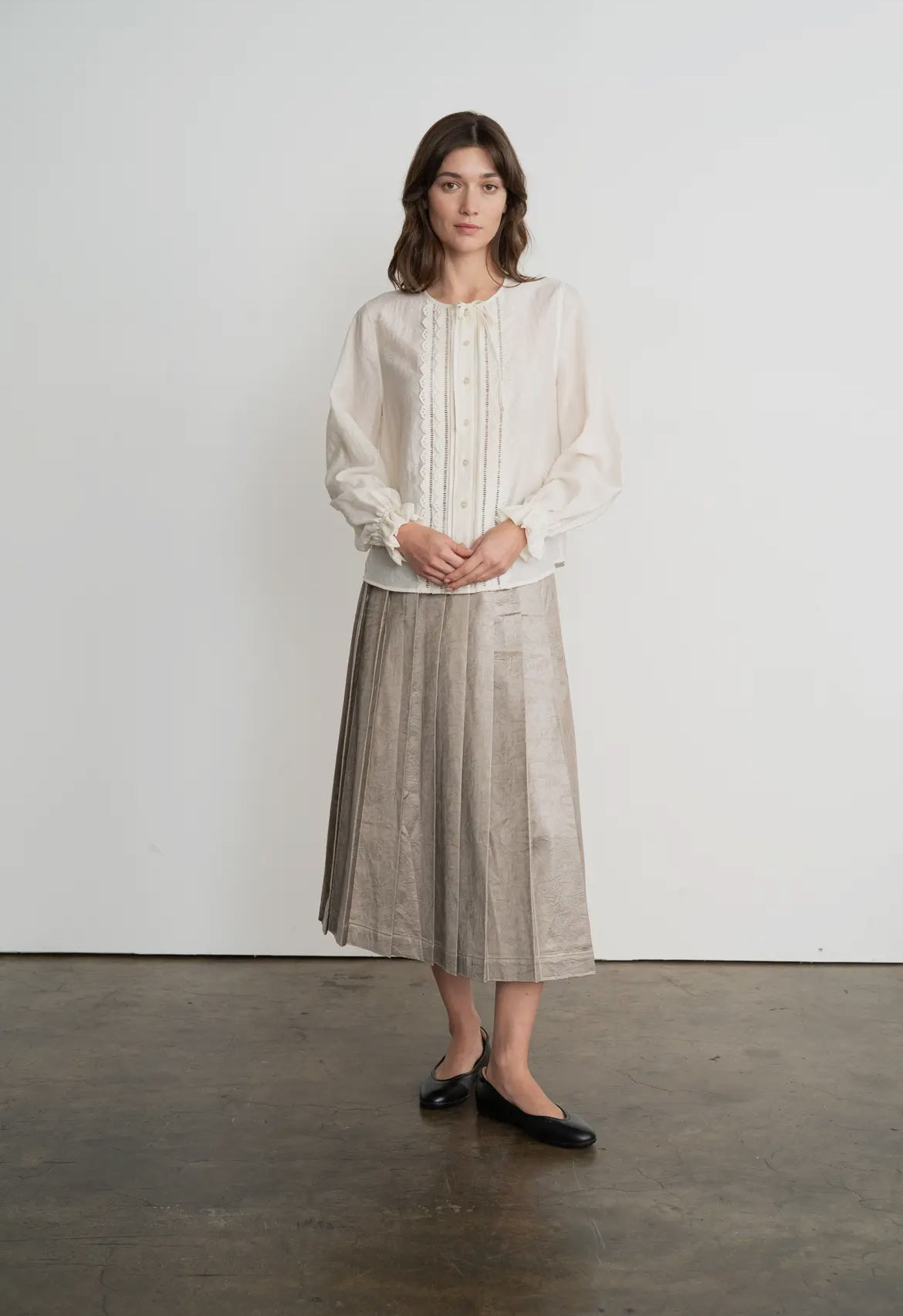 Pleated Faux Leather Midi Skirt, Bronze