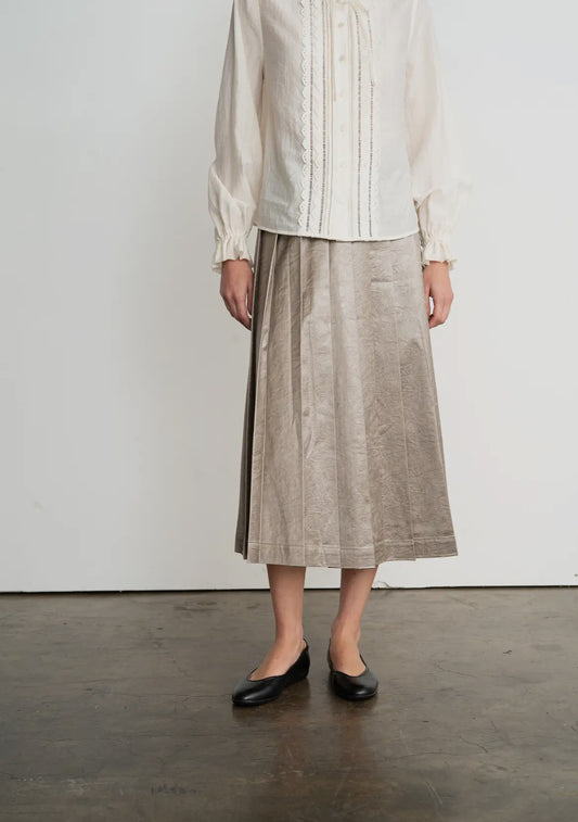 Pleated Faux Leather Midi Skirt, Bronze