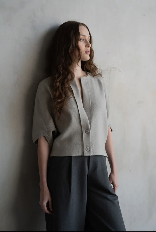 2 Button Short Sleeve Cardigan, Grey