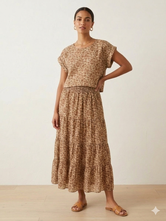 Floral Top and Tiered Skirt, Set