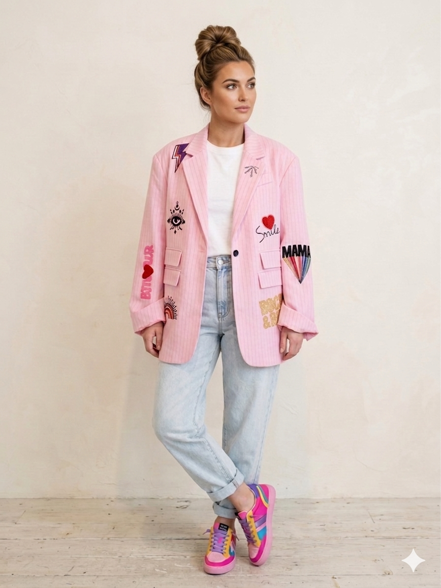 Amour Pinstripe Blazer, Pink