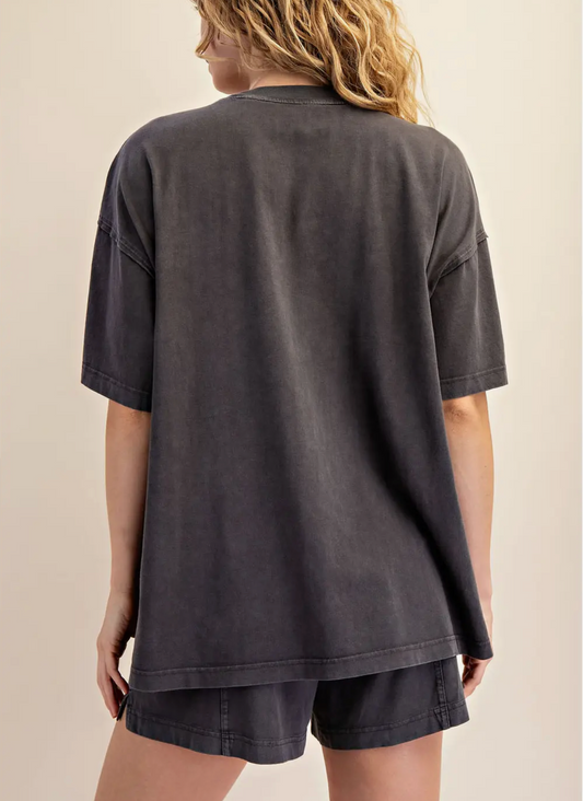 Mineral Washed Side Slit Shirt, Washed Black