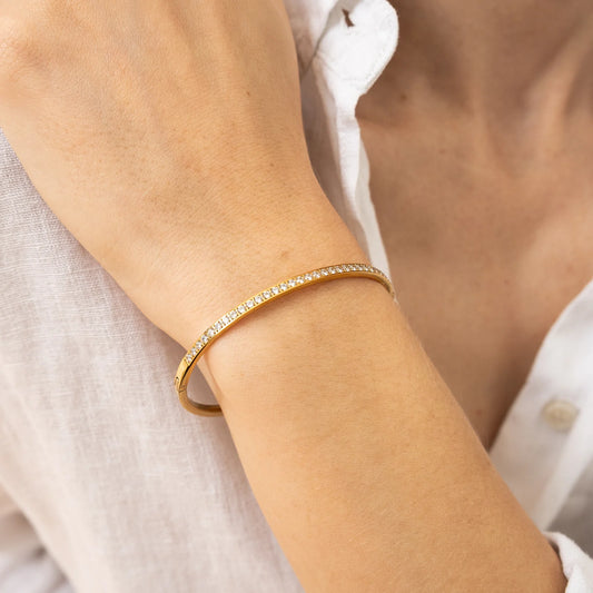 Lined Diamond Bangle, Gold