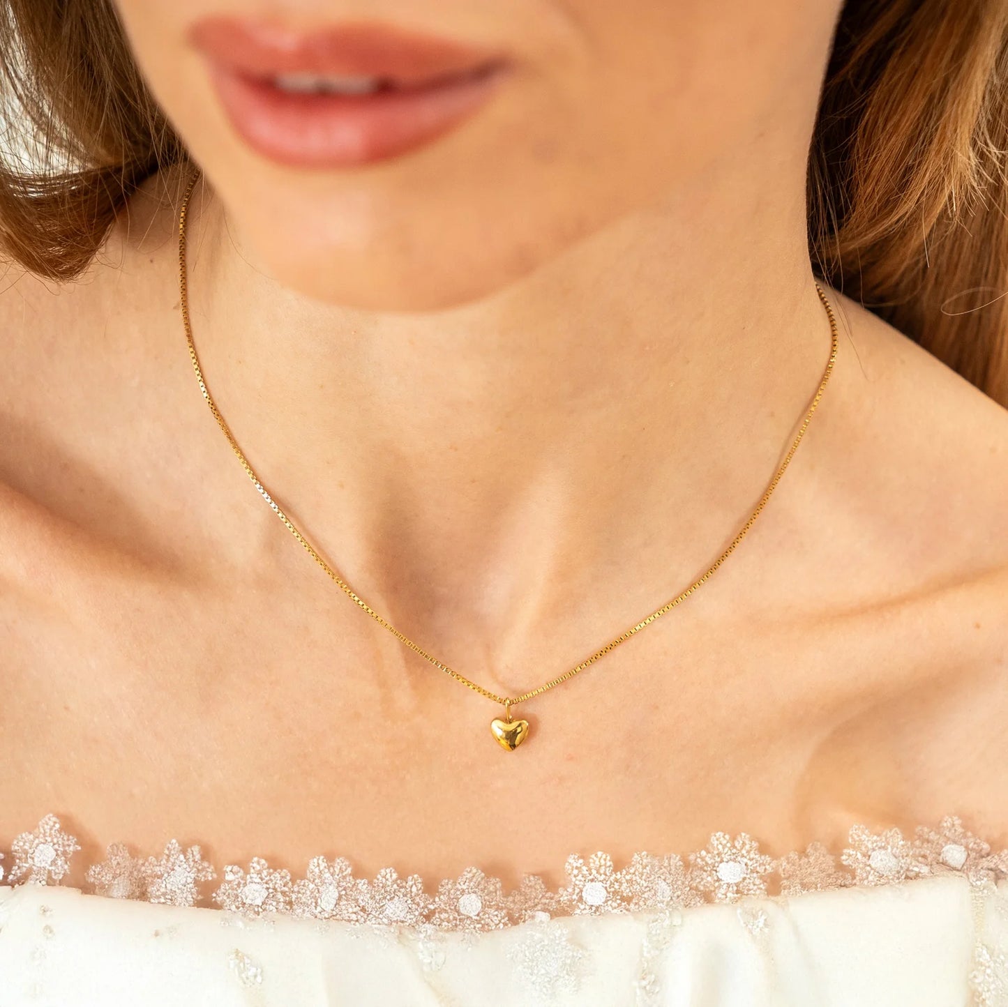 Dainty Gold puffy Heart Necklace