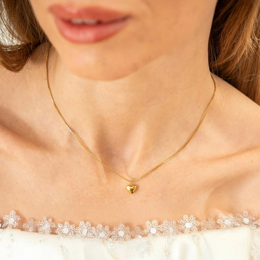 Dainty Gold puffy Heart Necklace