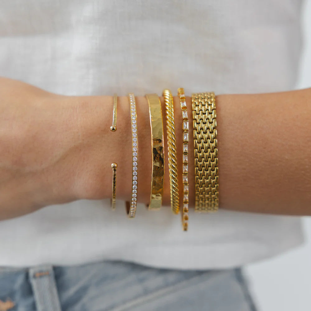 Lined Diamond Bangle, Gold