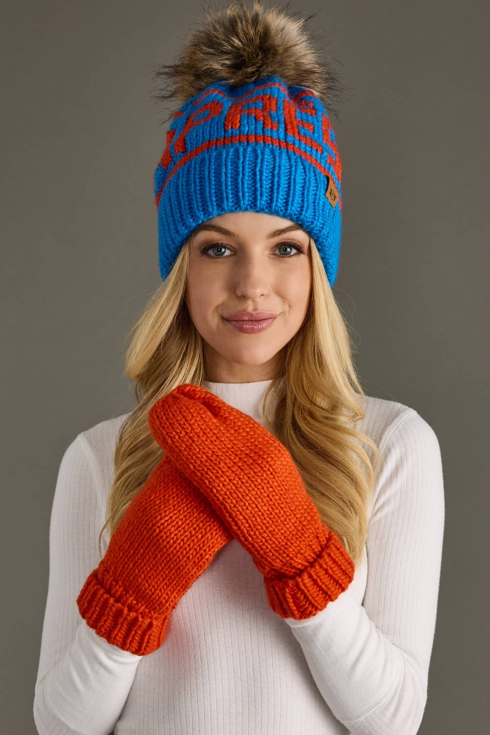 Blue & Orange Apres Pom Hat