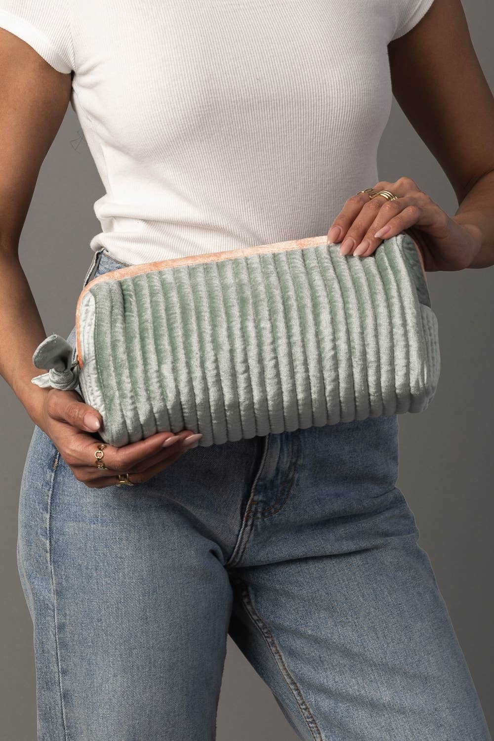 Sage & Peach Velvet Travel Pouch