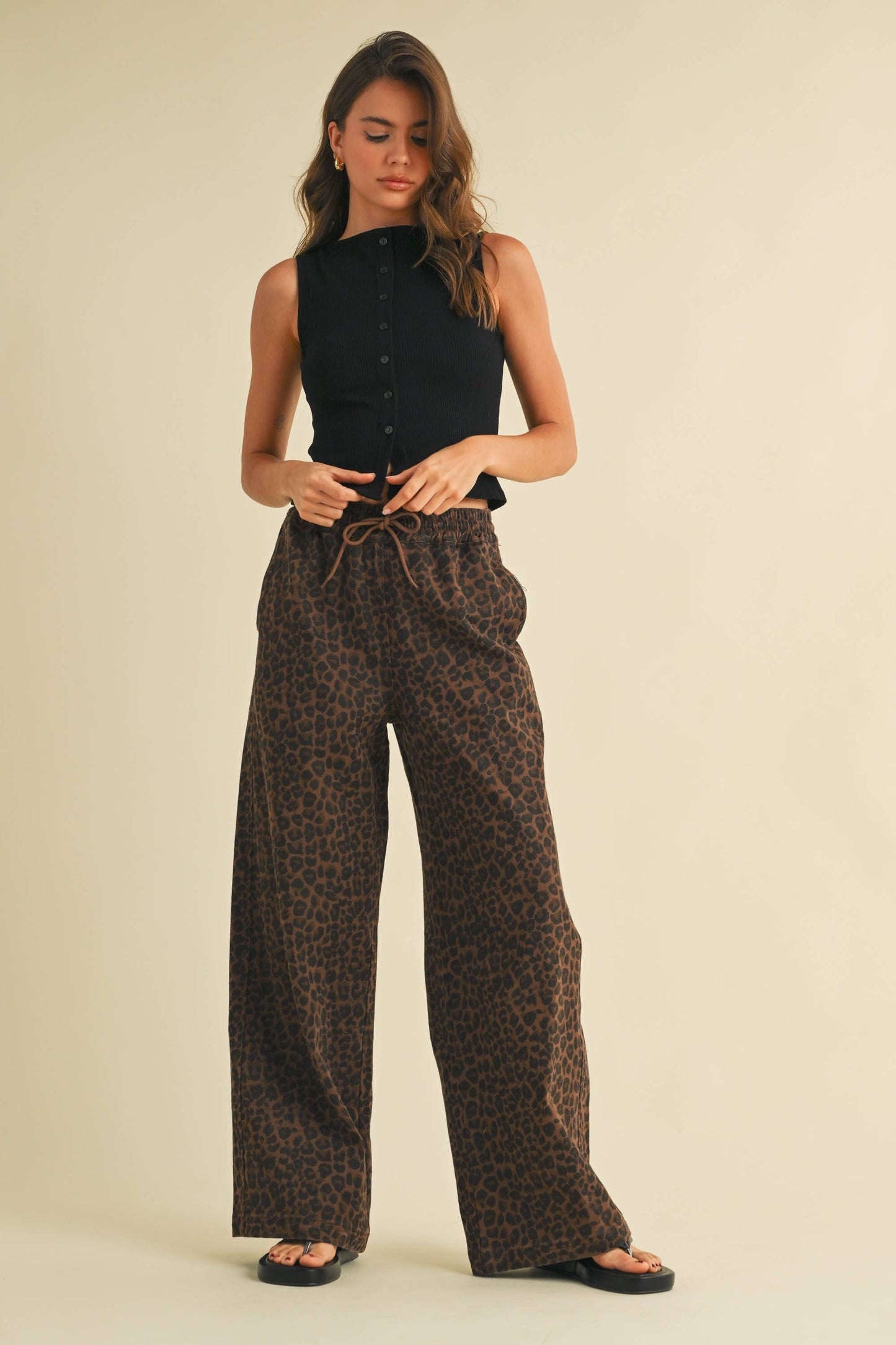 Leopard Print Denim Pants, Brown