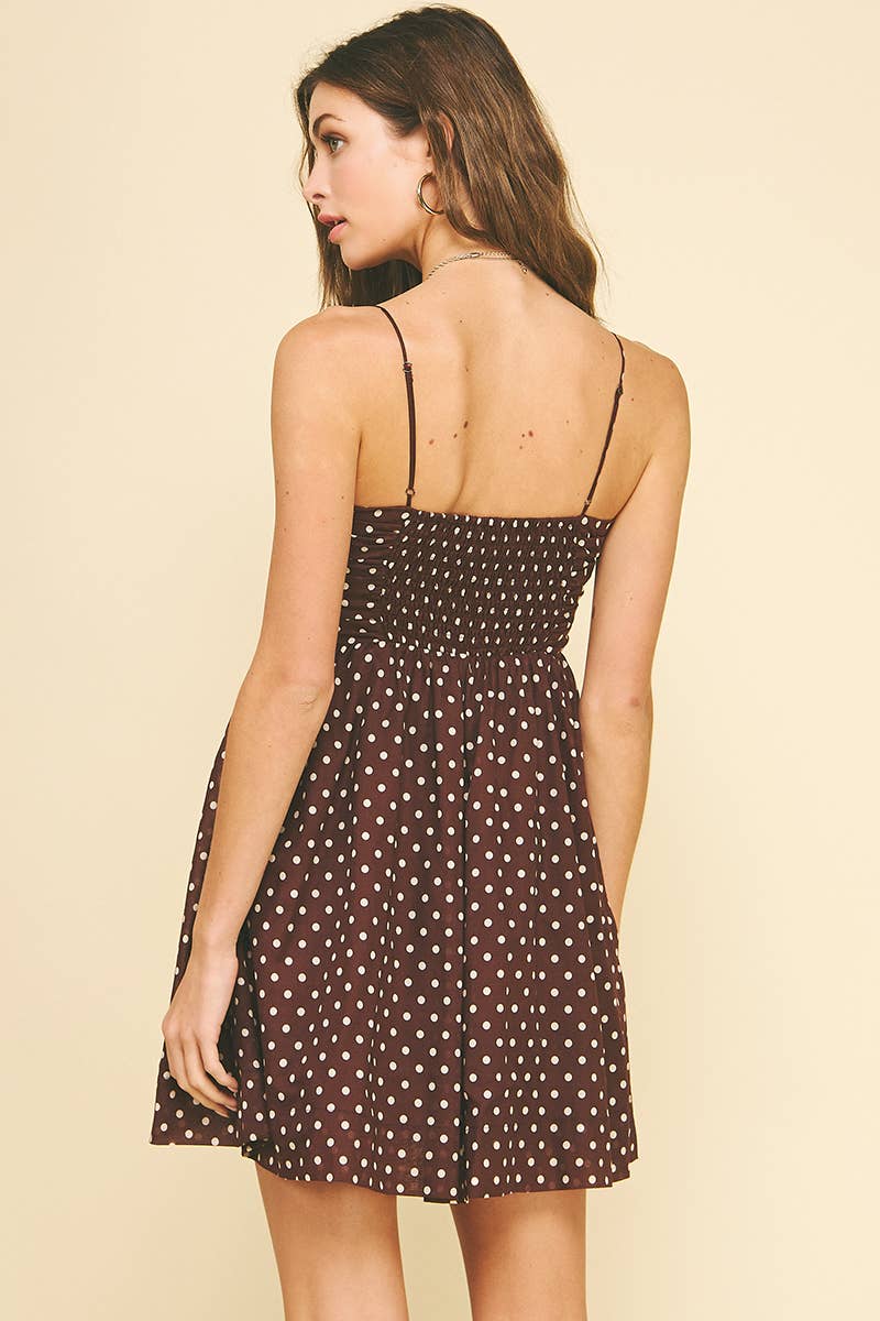 Polka Dot Mini Dress, Brown