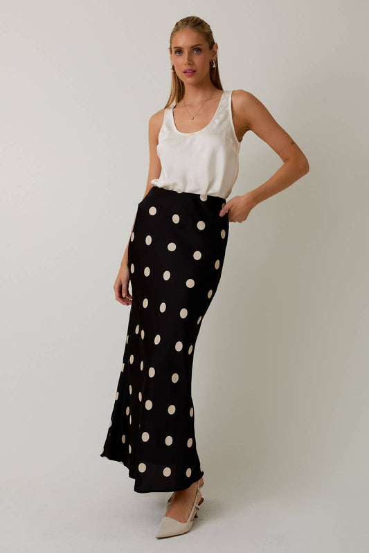 Satin Midi Skirt, Polka Dot