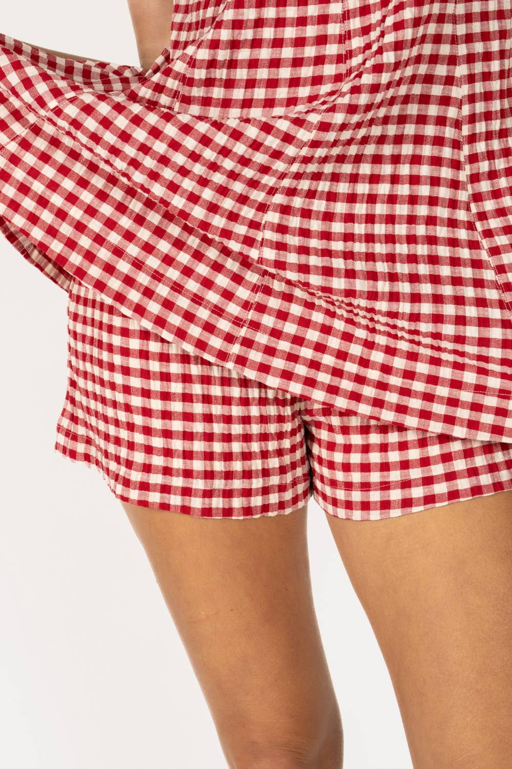 Gingham Sleeveless Romper - Brown