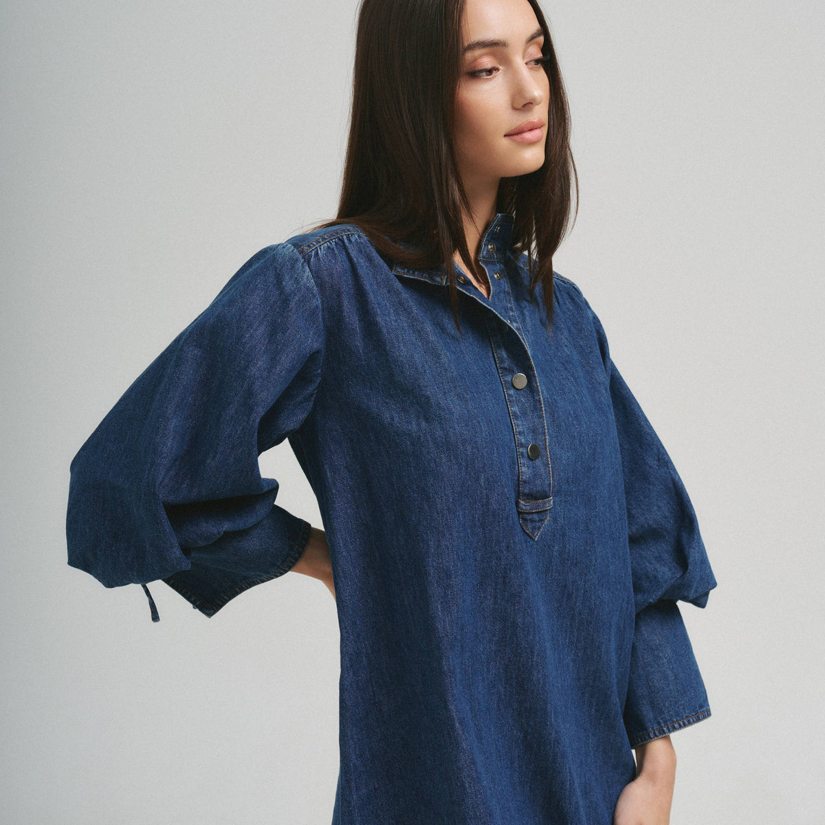 Quarter Sleeve Denim Dress - Dark Denim
