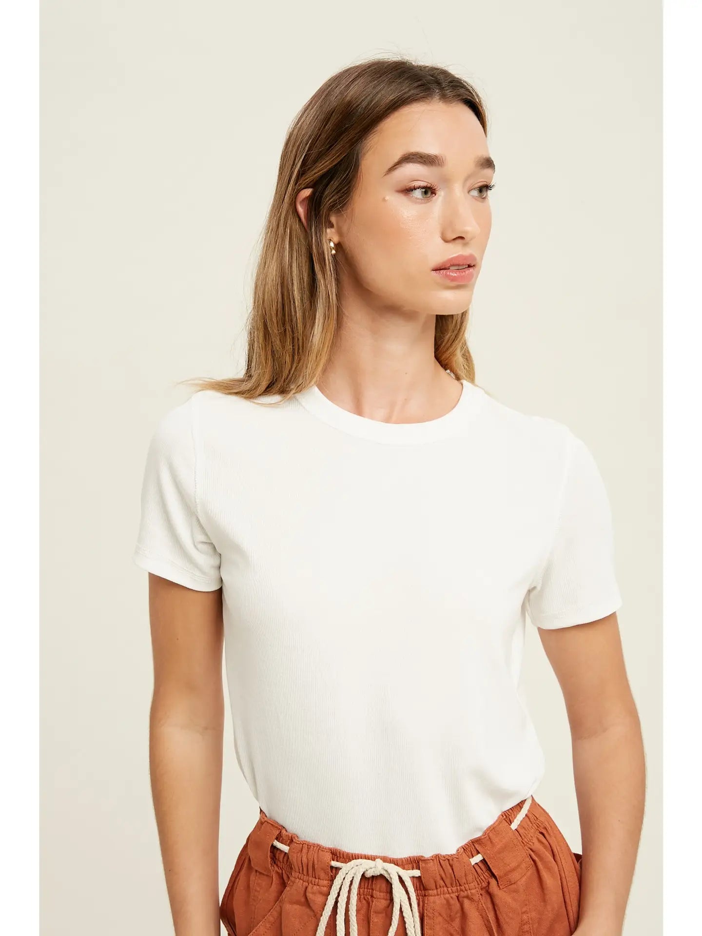 Ribbed Basic Tee, White
