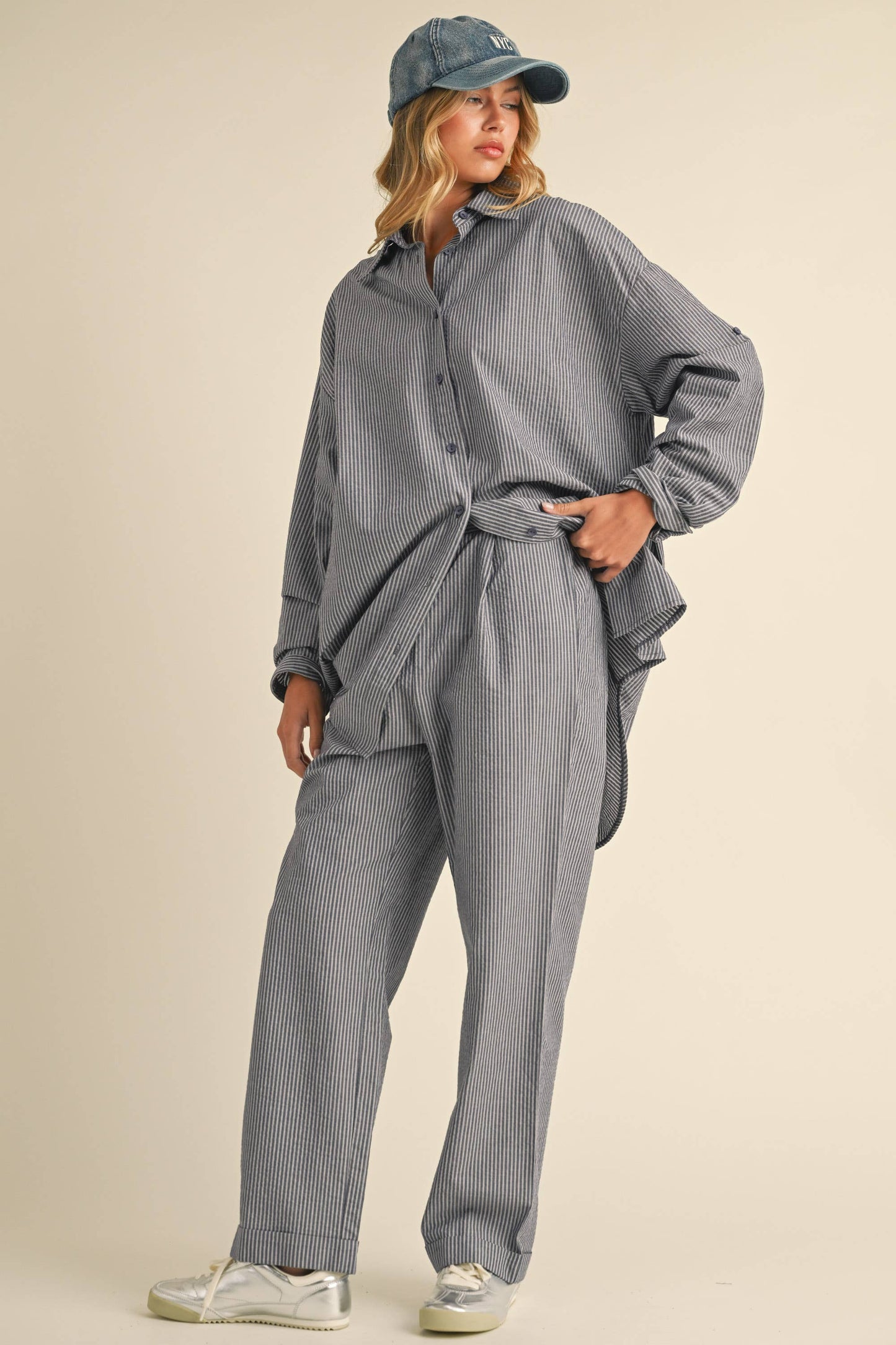 Oversized Pant Set, Blue and White