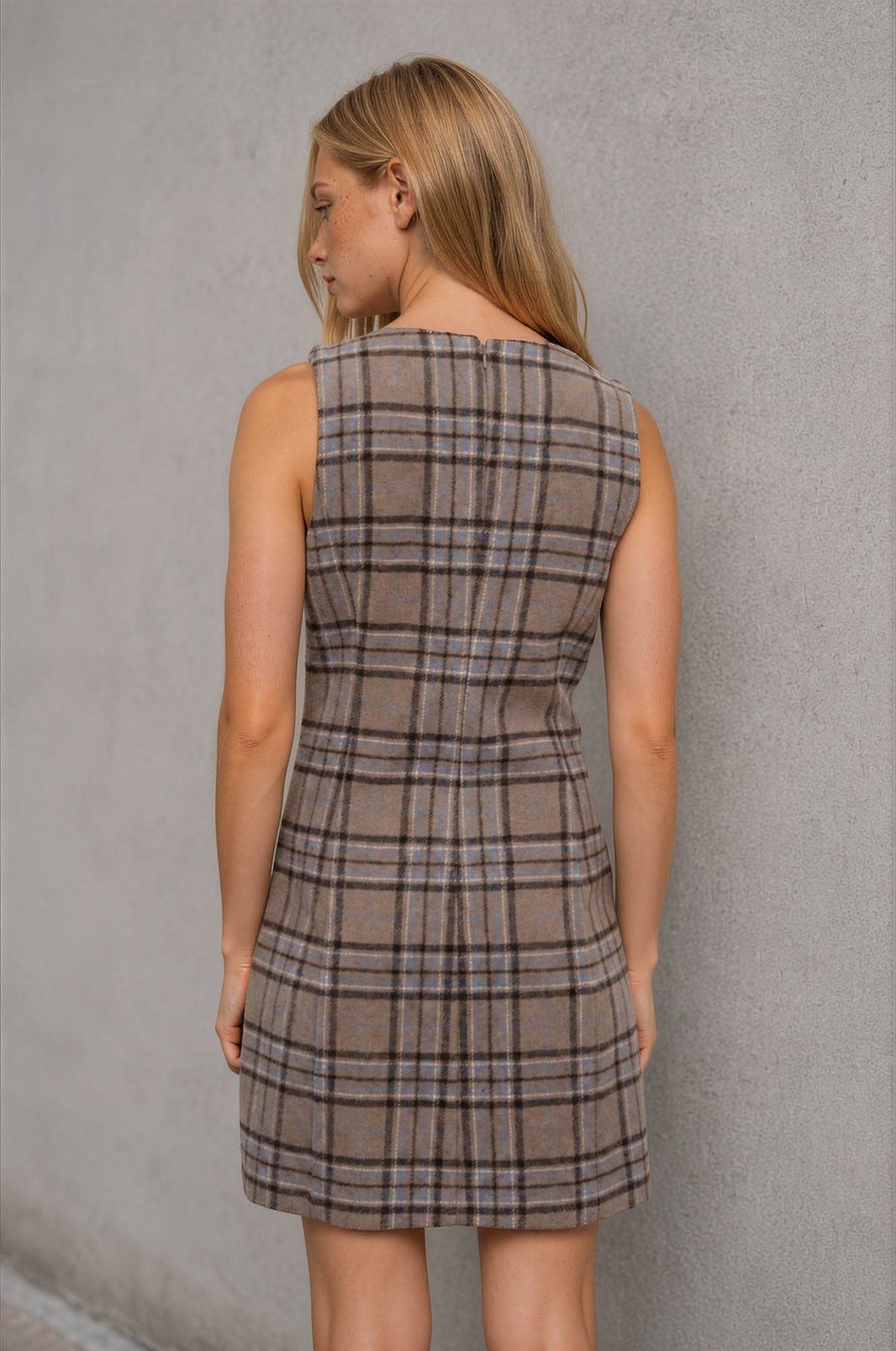 Plaid Midi Dress - Mocha & Grey