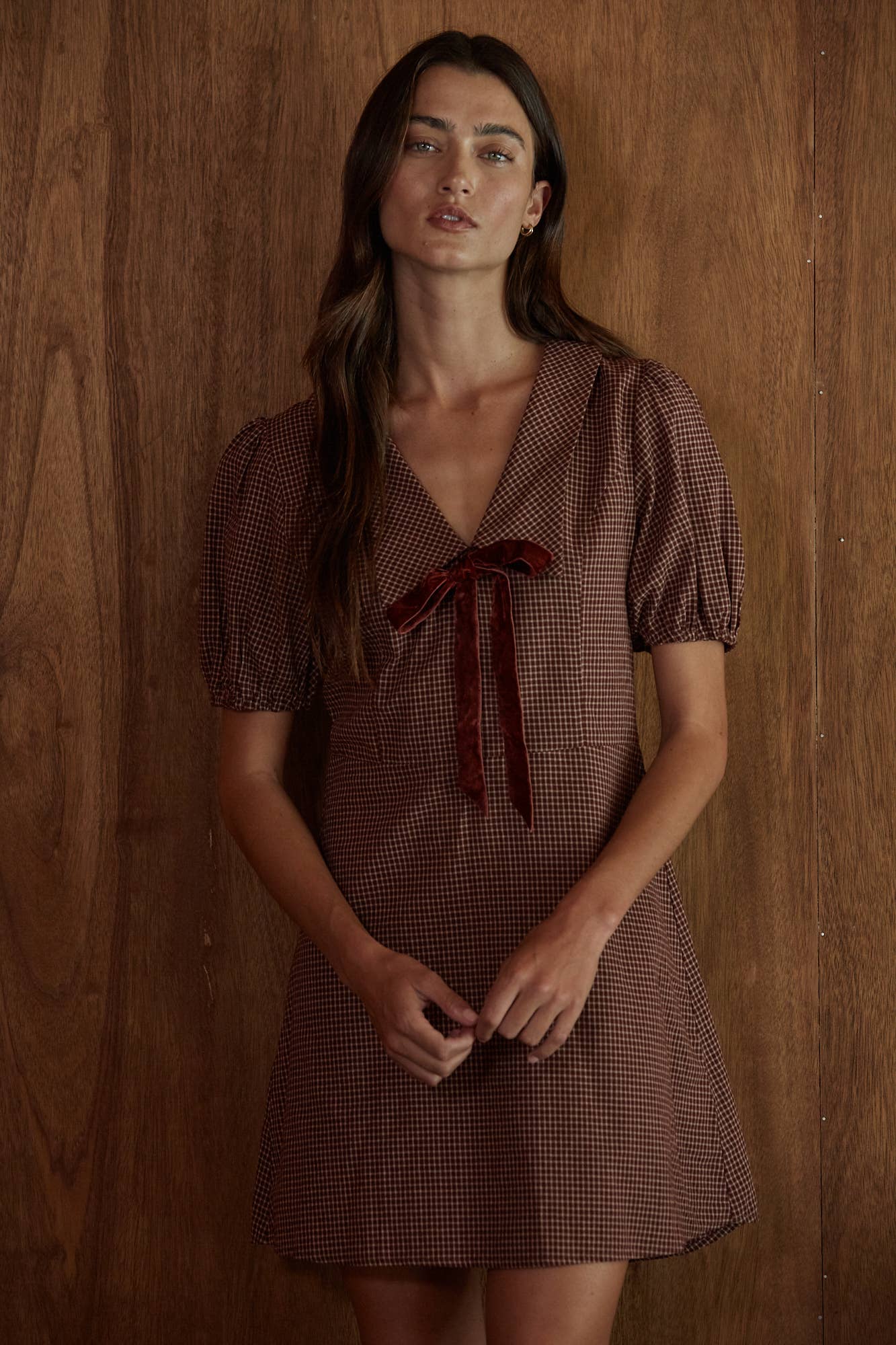 Collar Plunged V-Neck Dress