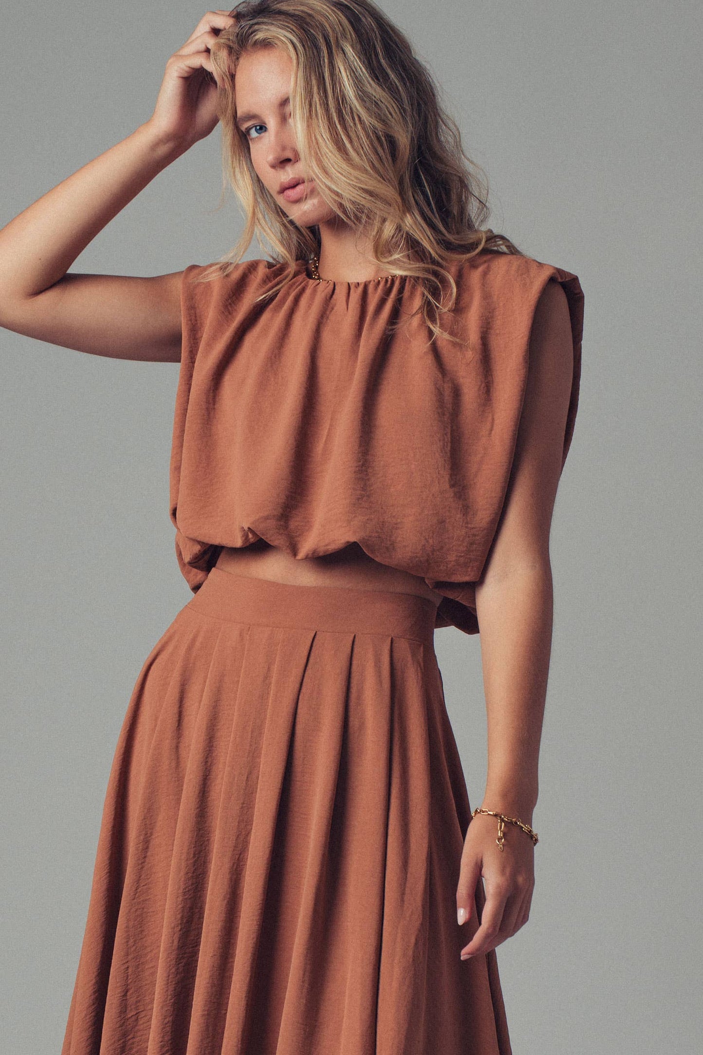 Back Tie Sleeveless Top, Camel