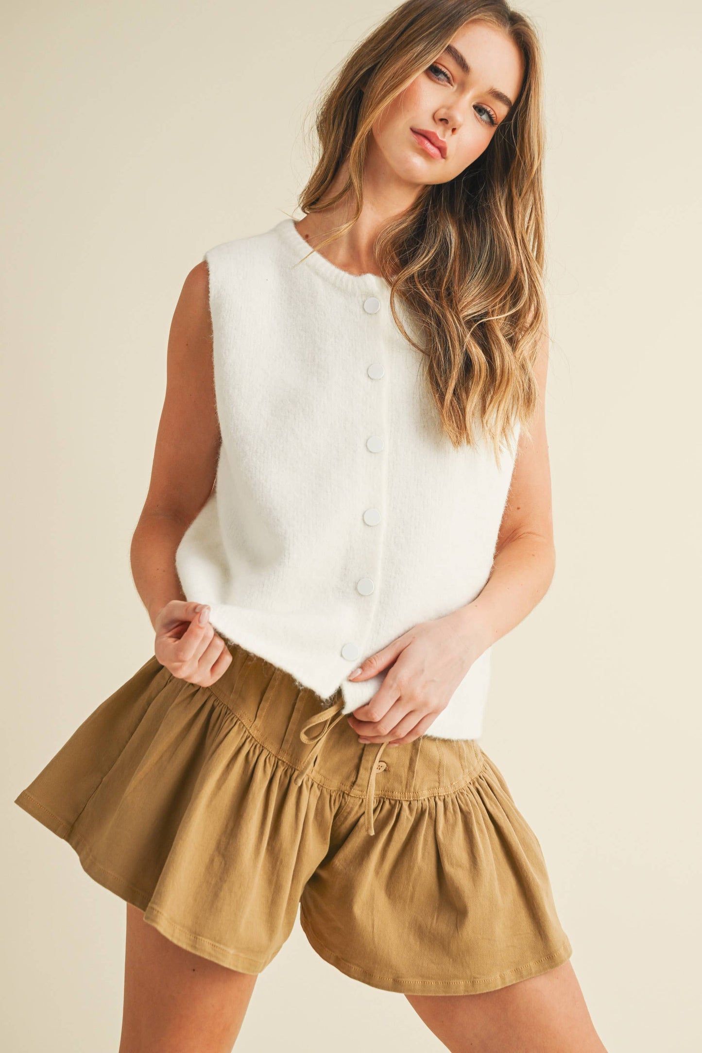 Button Sleeveless Top, Off-White