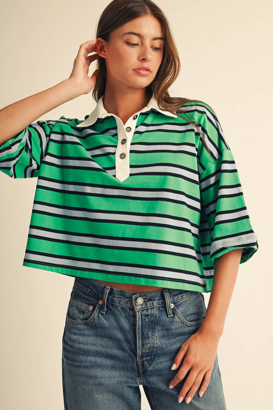 Striped Rugby Polo Top Tee