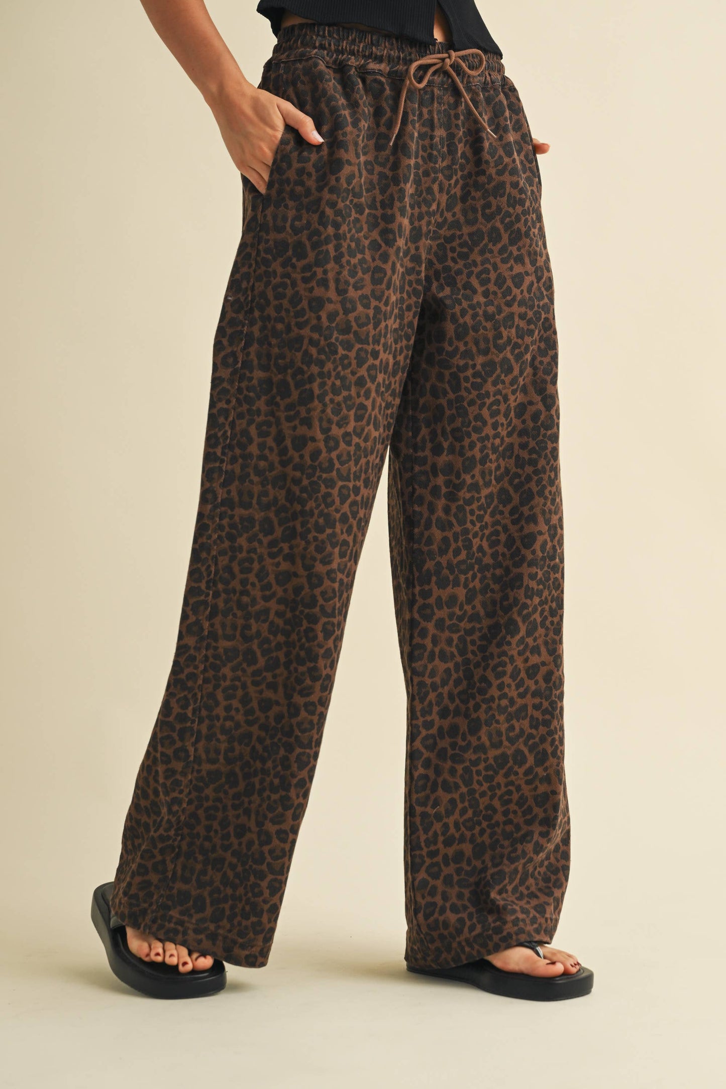 Leopard Print Denim Pants, Brown