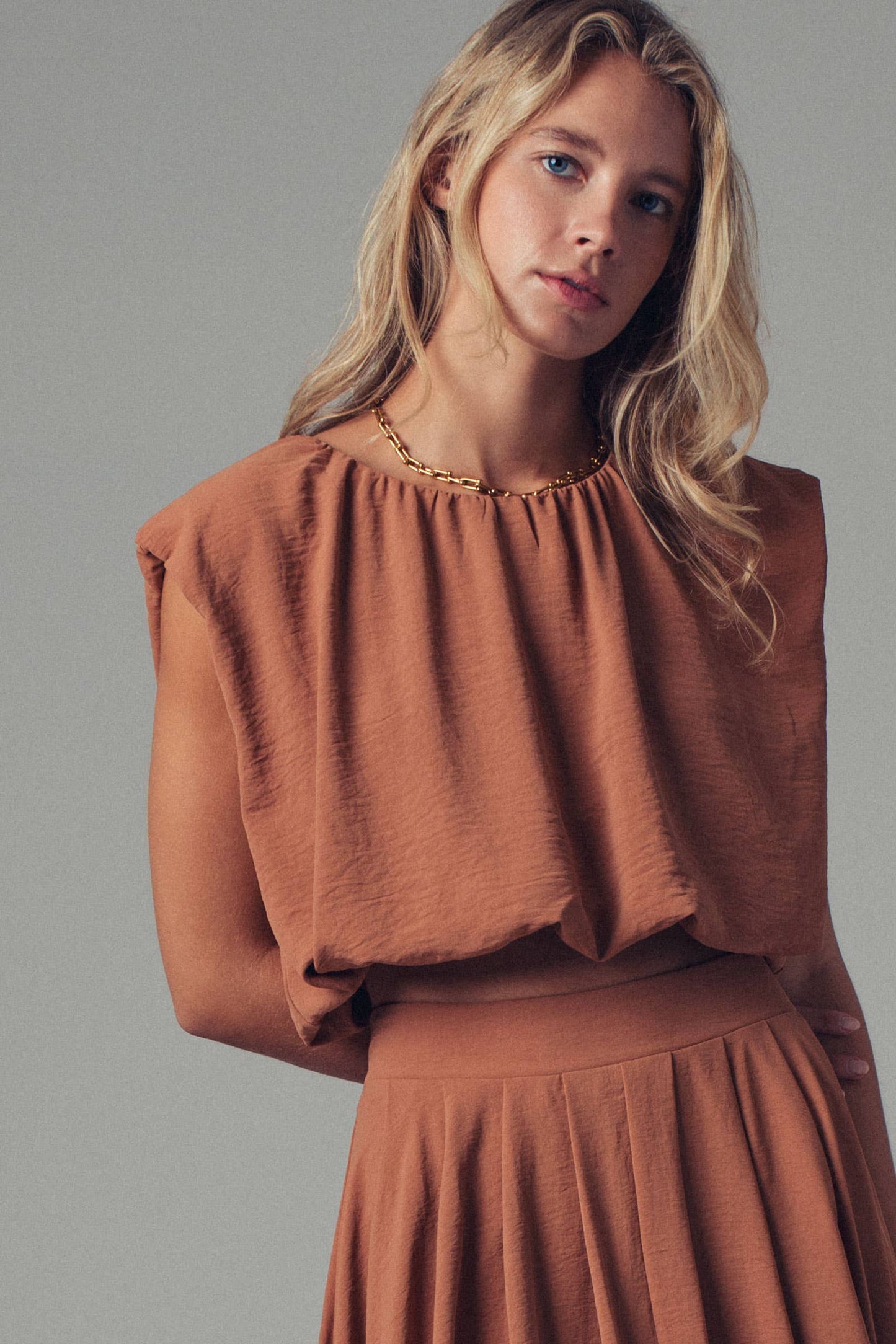 Back Tie Sleeveless Top, Camel