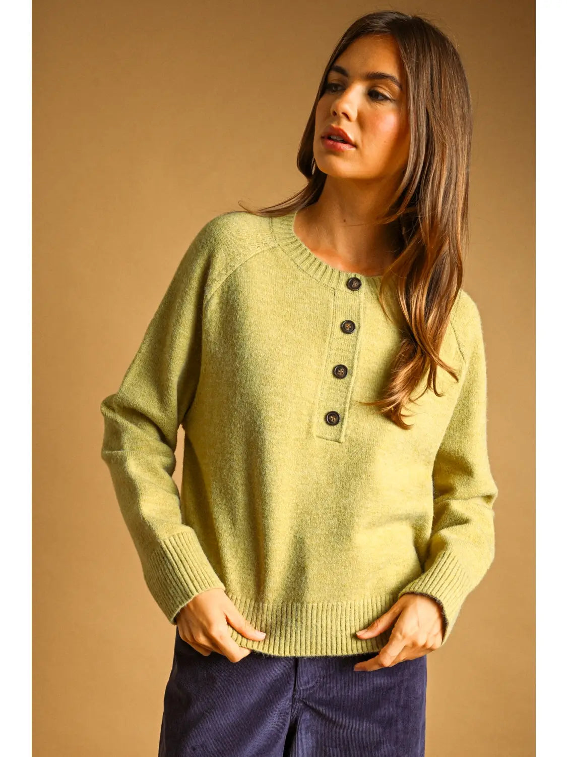 Half Button Sweater - Chartreuse