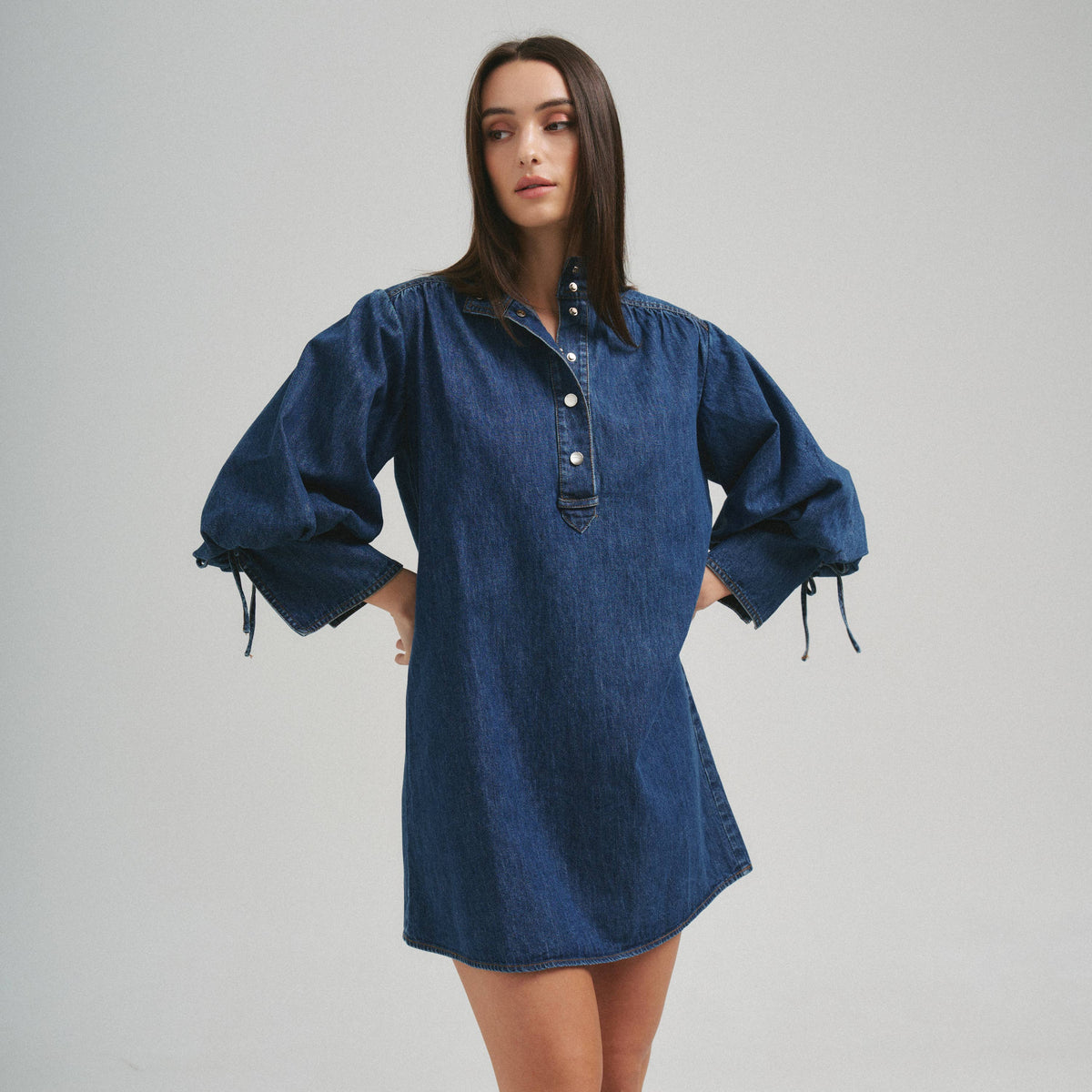 Quarter Sleeve Denim Dress - Dark Denim
