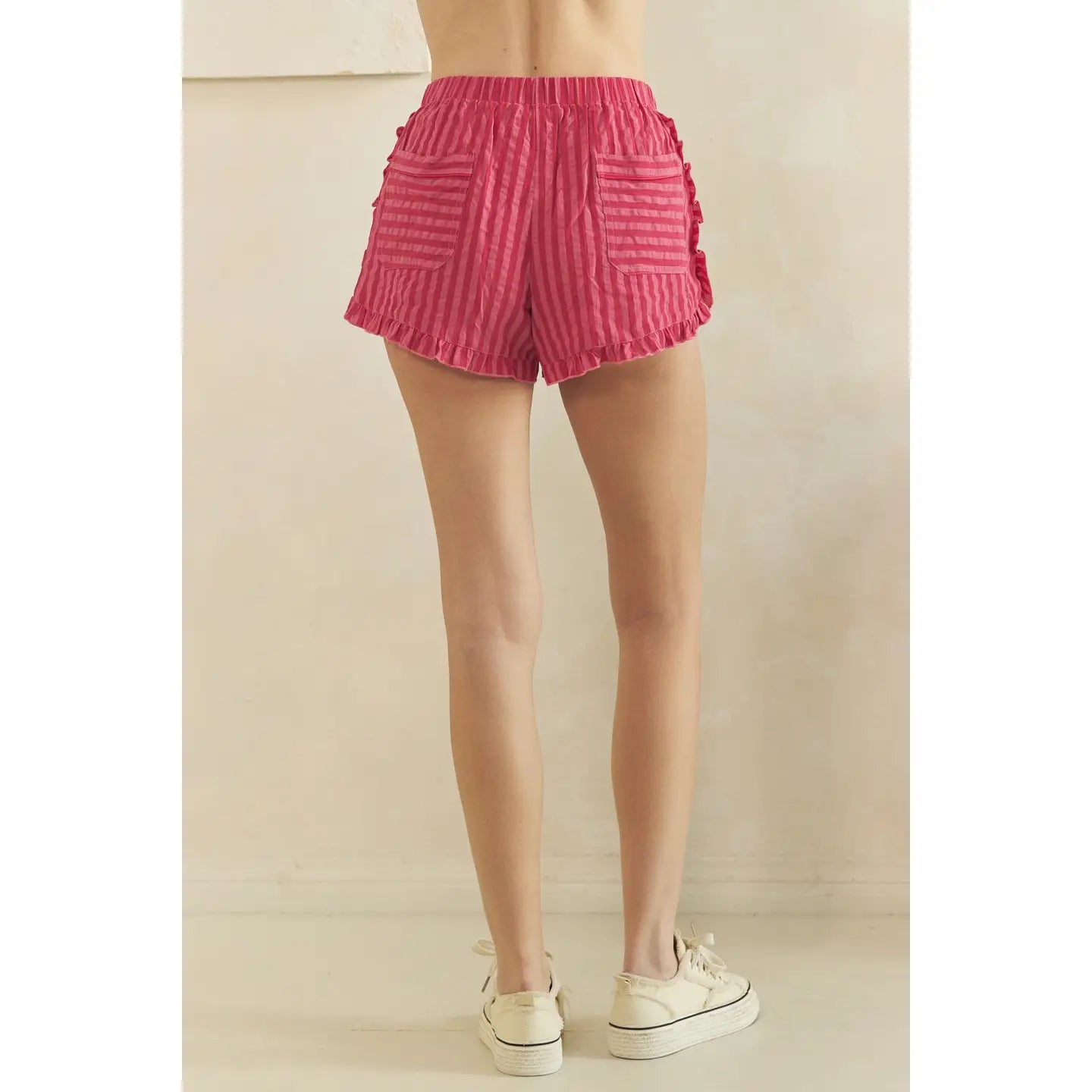 Boho Stripe Ruffle Short, Pink