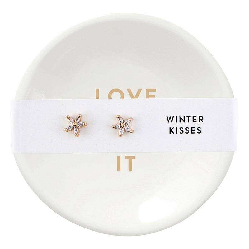 Holiday Stud Earrings & Trinket Tray Sets - Winter Kisses