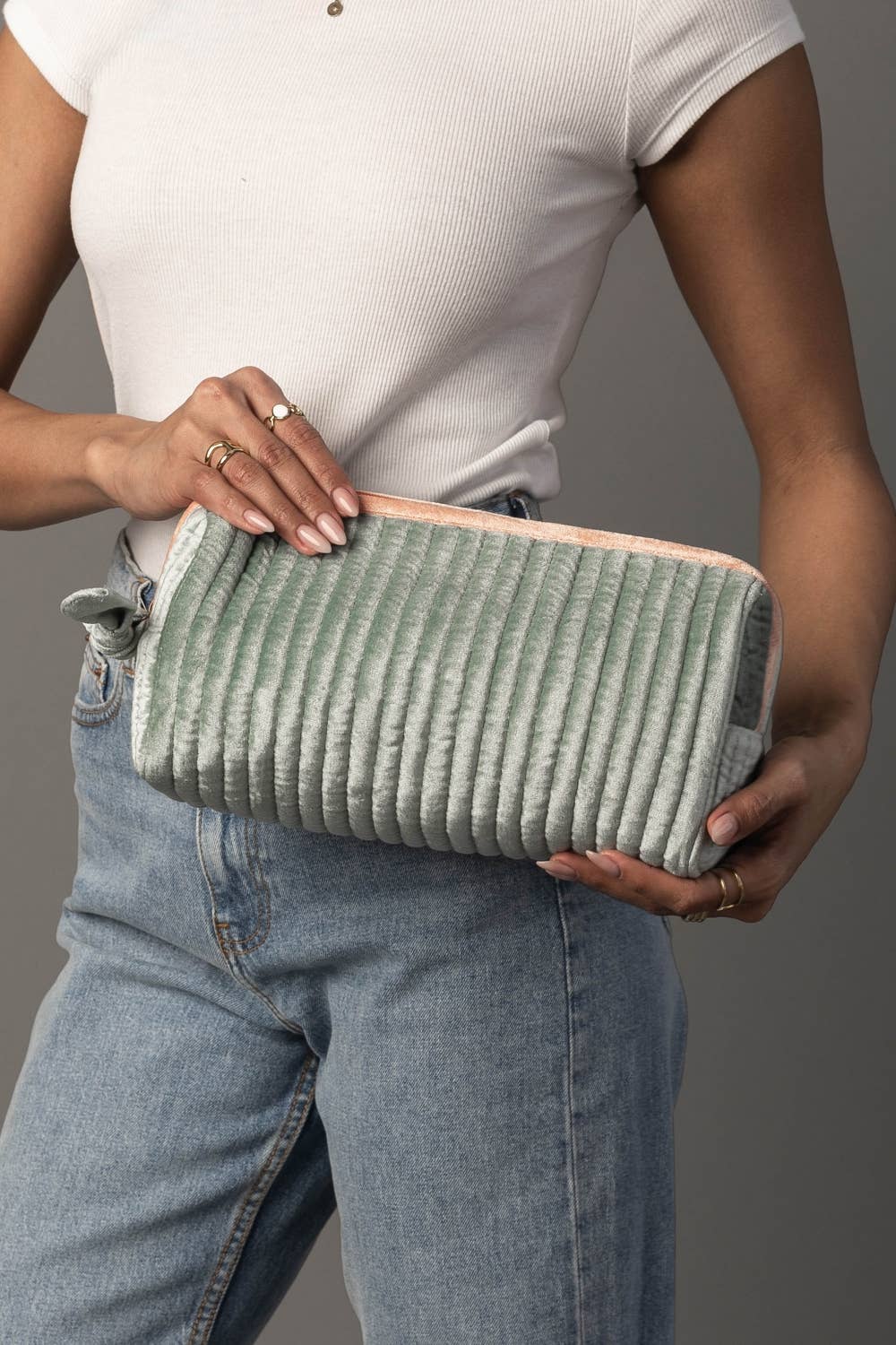Sage & Peach Velvet Travel Pouch