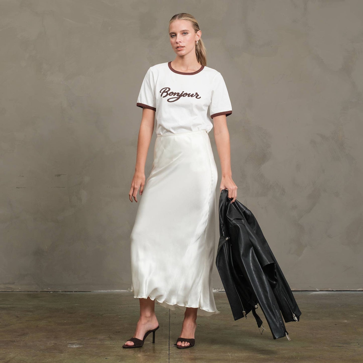 Bonjour Contrast Ringer Tee - RTK1036: WHITE/NAVY / S-M-L (3-2-1)