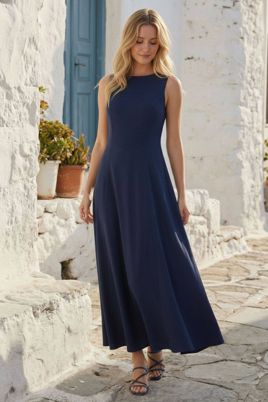 SLEEVELESS MIDI DRESS: NAVY