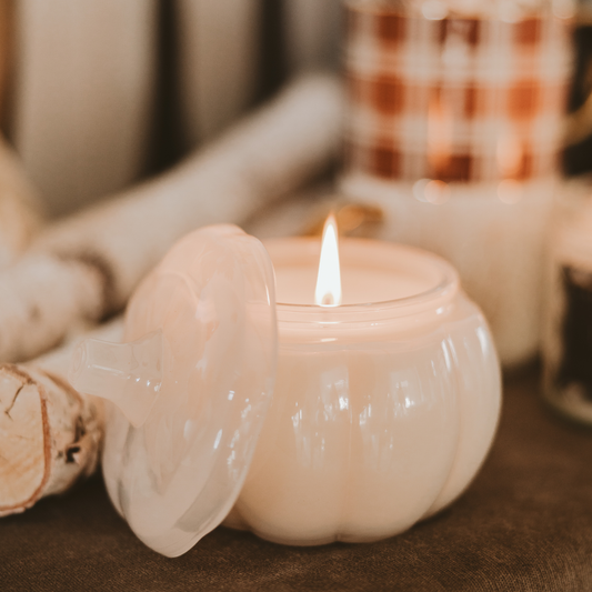 Warm and Cozy Candle, Pumpkin Jar, White