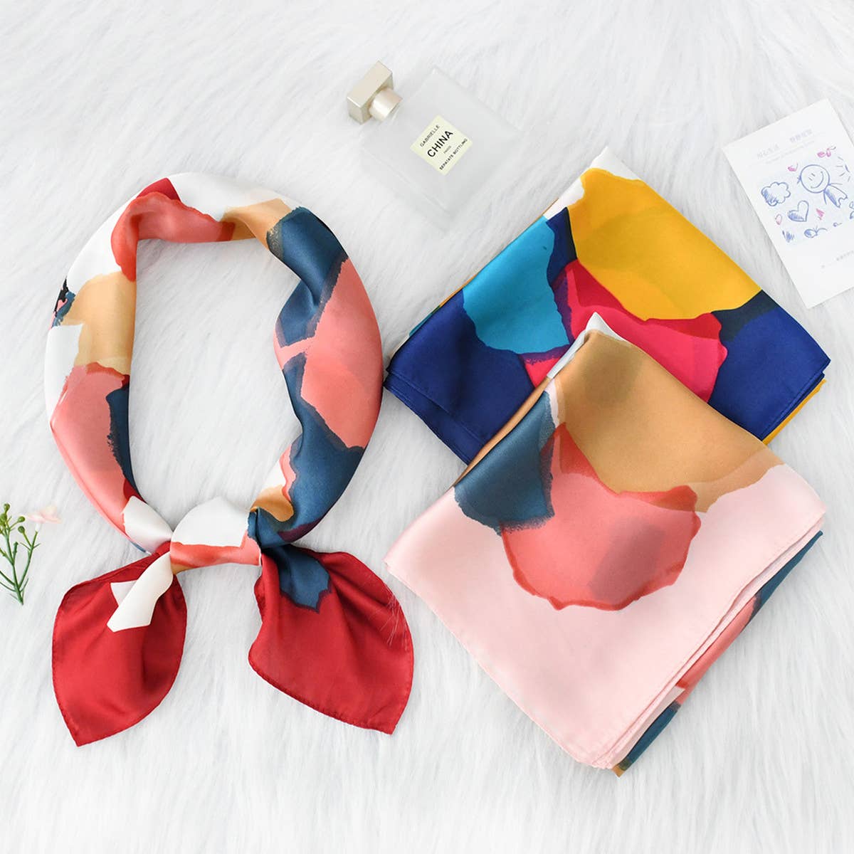 Polka Dot Satin Neck Scarf, Pink