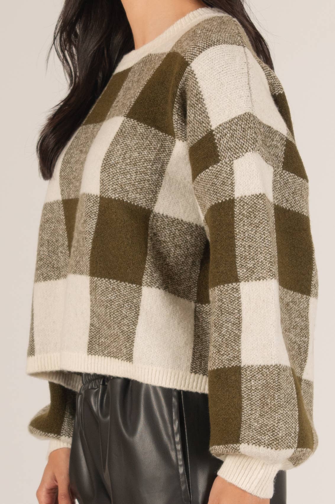 Plaid Oversized Sweater, Olive and Cream