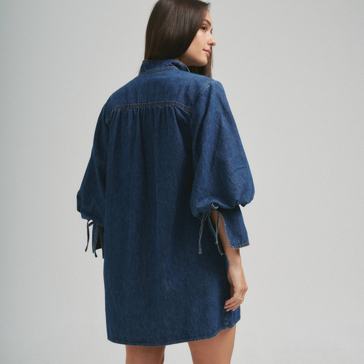 Quarter Sleeve Denim Dress - Dark Denim