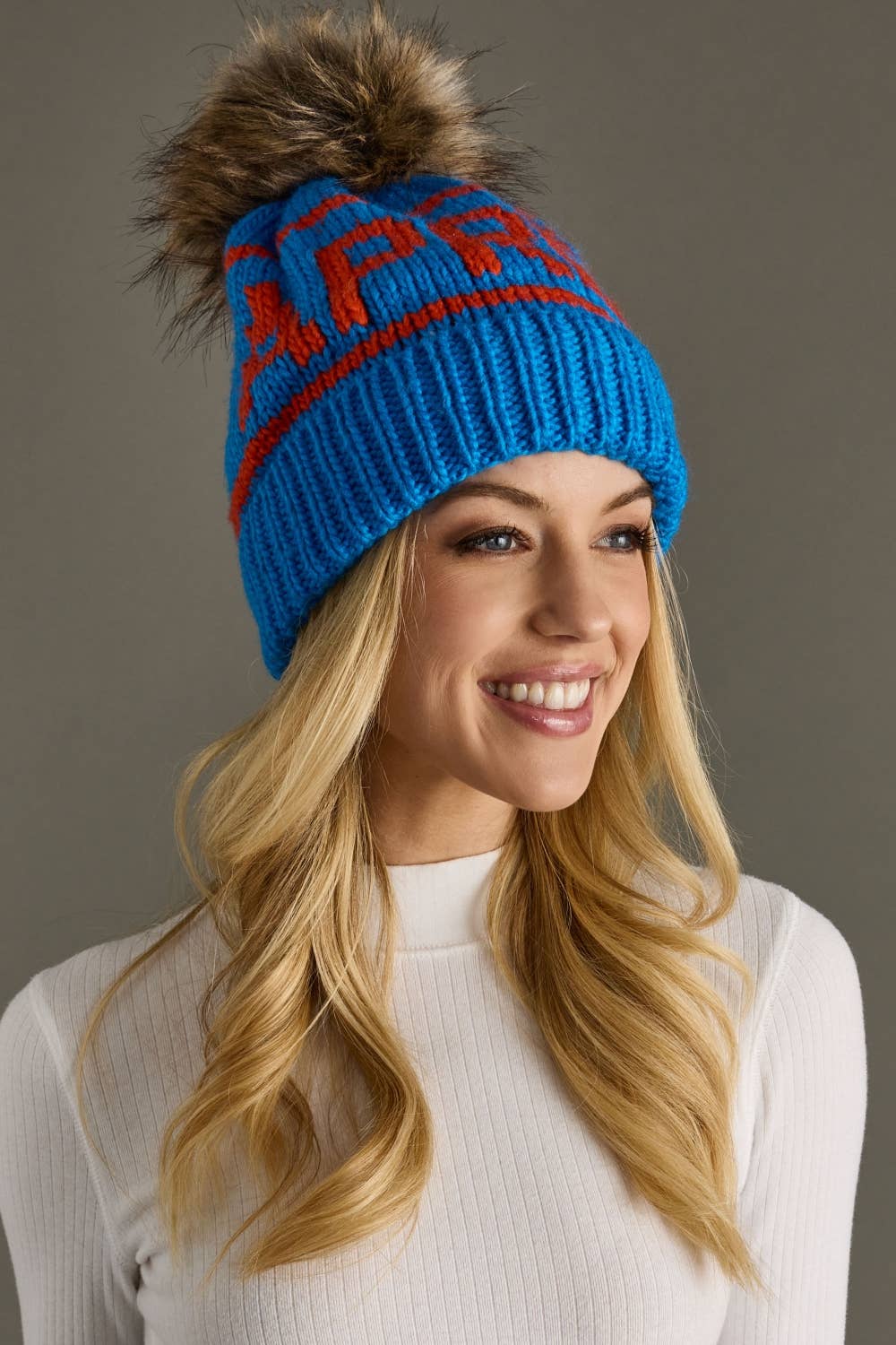 Blue & Orange Apres Pom Hat
