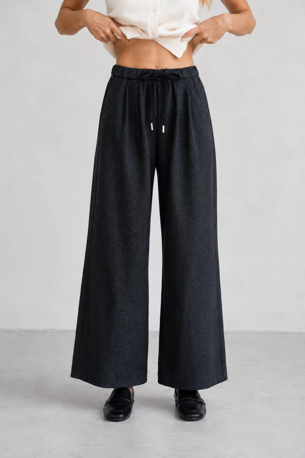 Charcoal Wool Wide Leg Pants