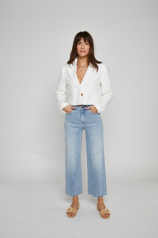 Aberdeen Ankle Crop High Rise Jean, Light Indigo Worn